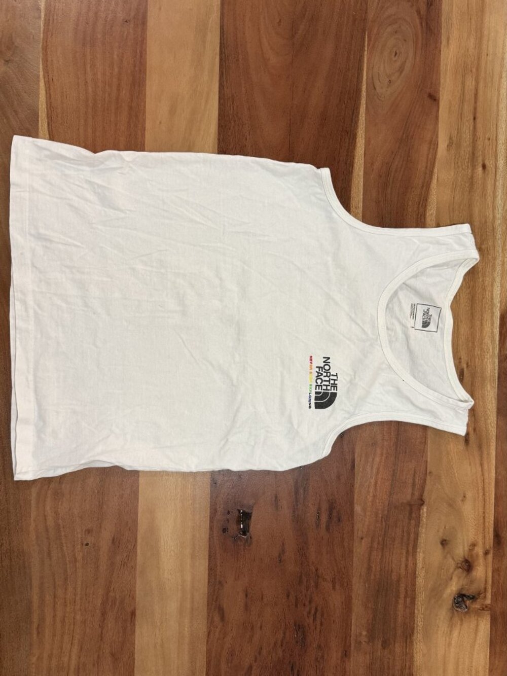 The North Face white tank top – rainbow graphic, size S